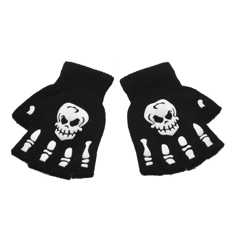 Glow in The Dark Skeleton Fingerless Gloves