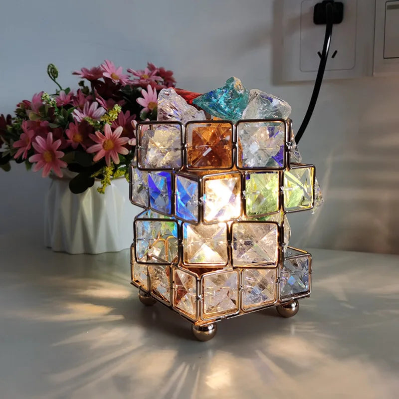 Natural Himalayan Crystal Salt Table Lamp, Rose Gold