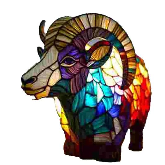 Ram Stained Glass Tiffany-Style Mini Lamp, about 6-8in, USB Powered