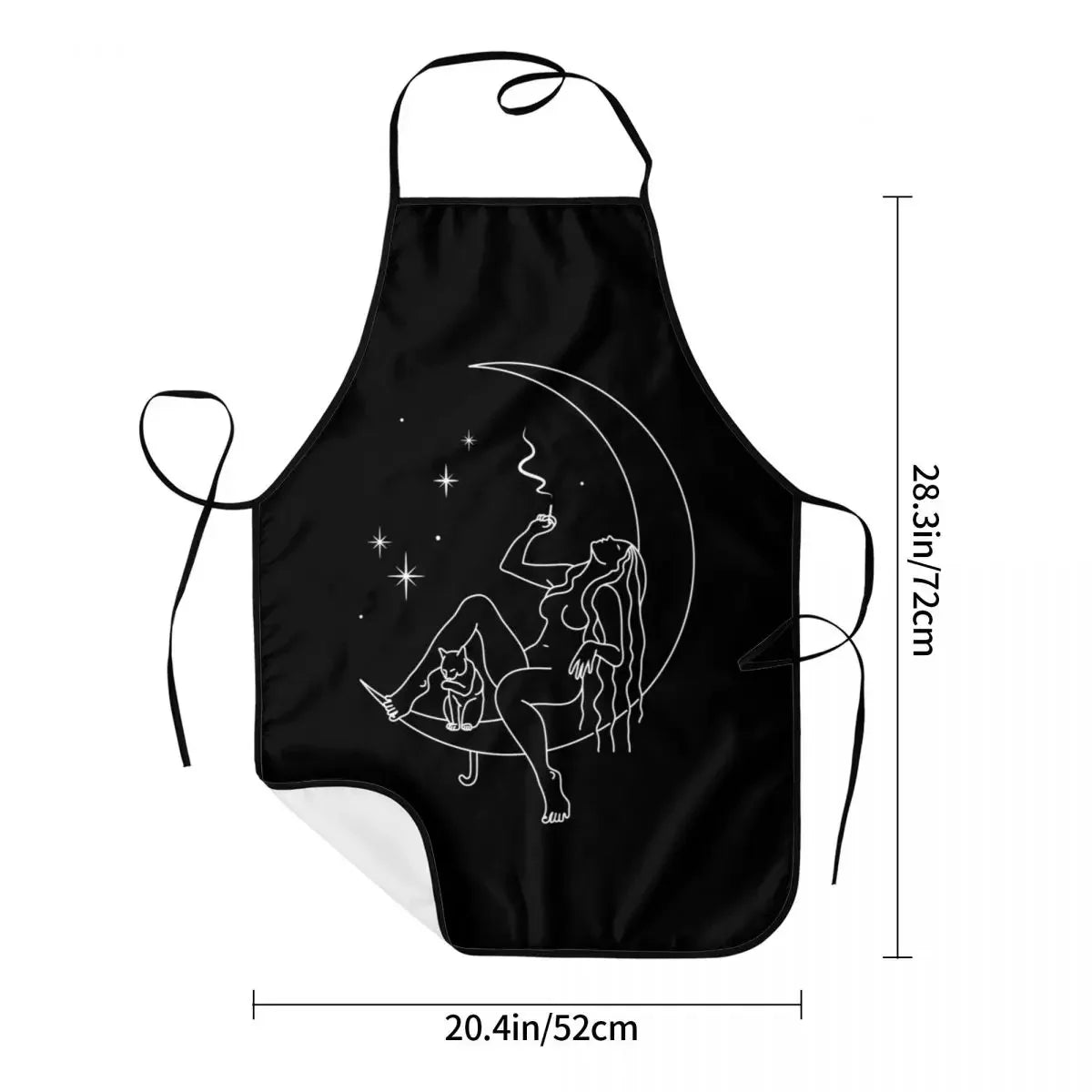 Chill Smoking Witch with Cat On Moon Apron