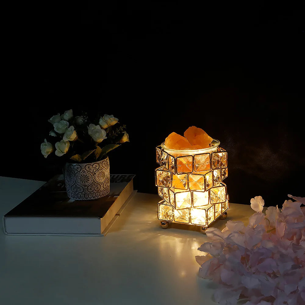 Natural Himalayan Crystal Salt Table Lamp, Rose Gold