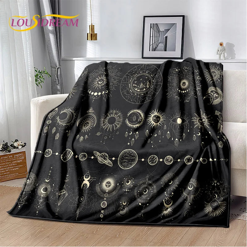 Black Celestial Plush Blanket/Bedspread, Choose Your Size