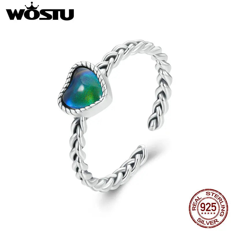 925 Sterling Silver Simple Twist Heart-Shaped Mood Ring