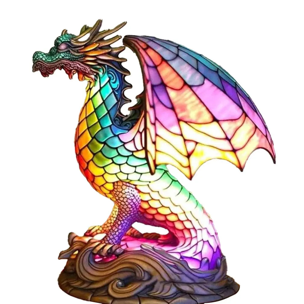 Dragon Stained Glass Tiffany-Style Mini Lamp, about 6-8in, USB Powered