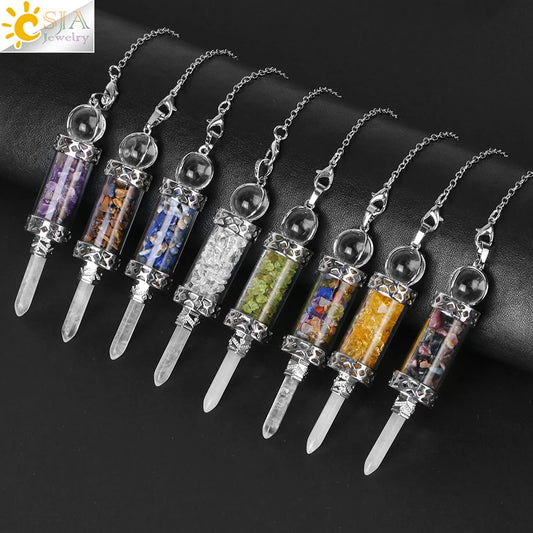 Gemstone Vial Crystal Point Pendulums