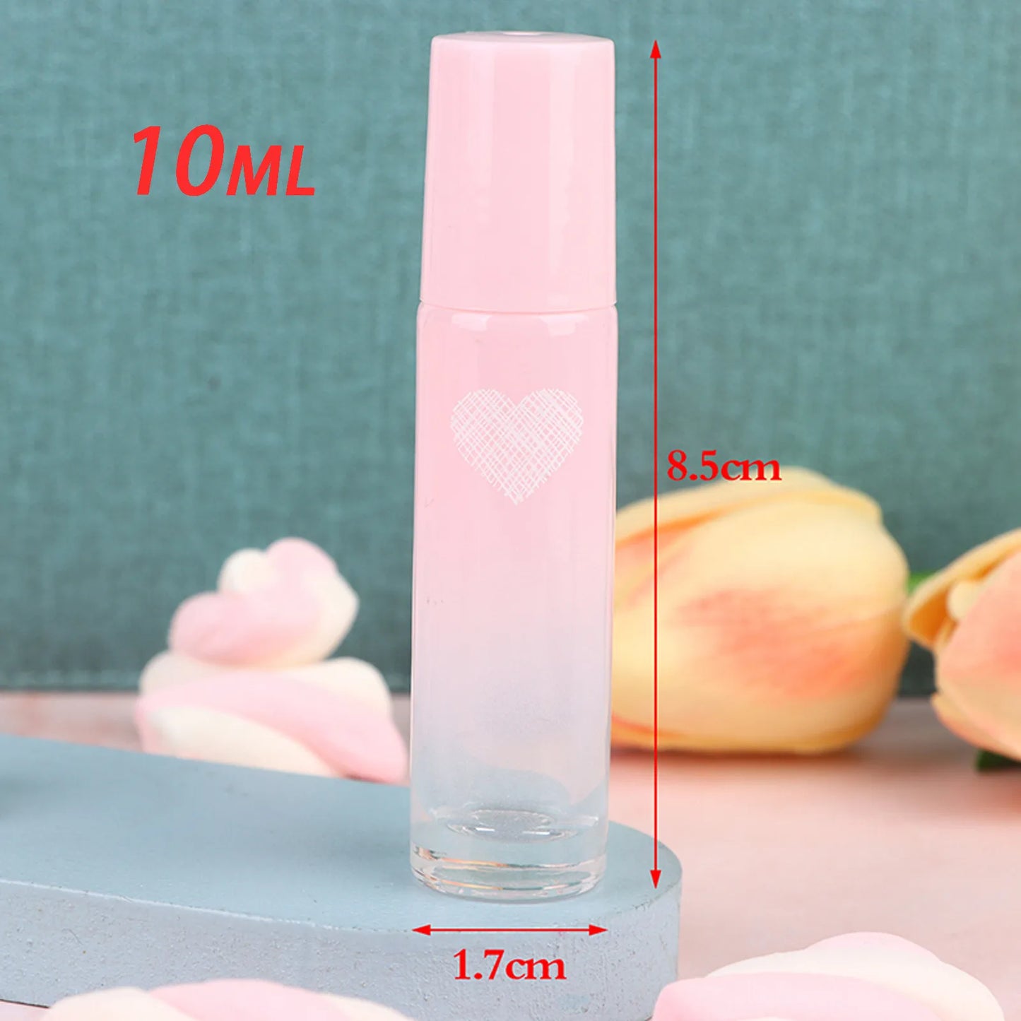 Single Empty Frosted Glass Heart Roll-On Vials with Steel Roller, 5ml or 10ml