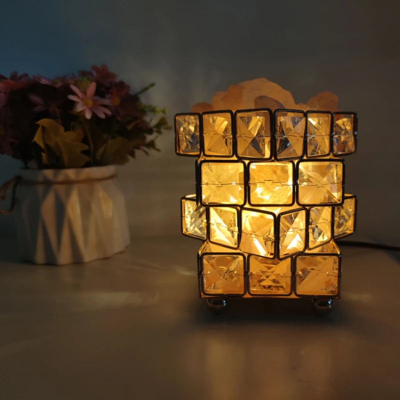 Natural Himalayan Crystal Salt Table Lamp, Rose Gold