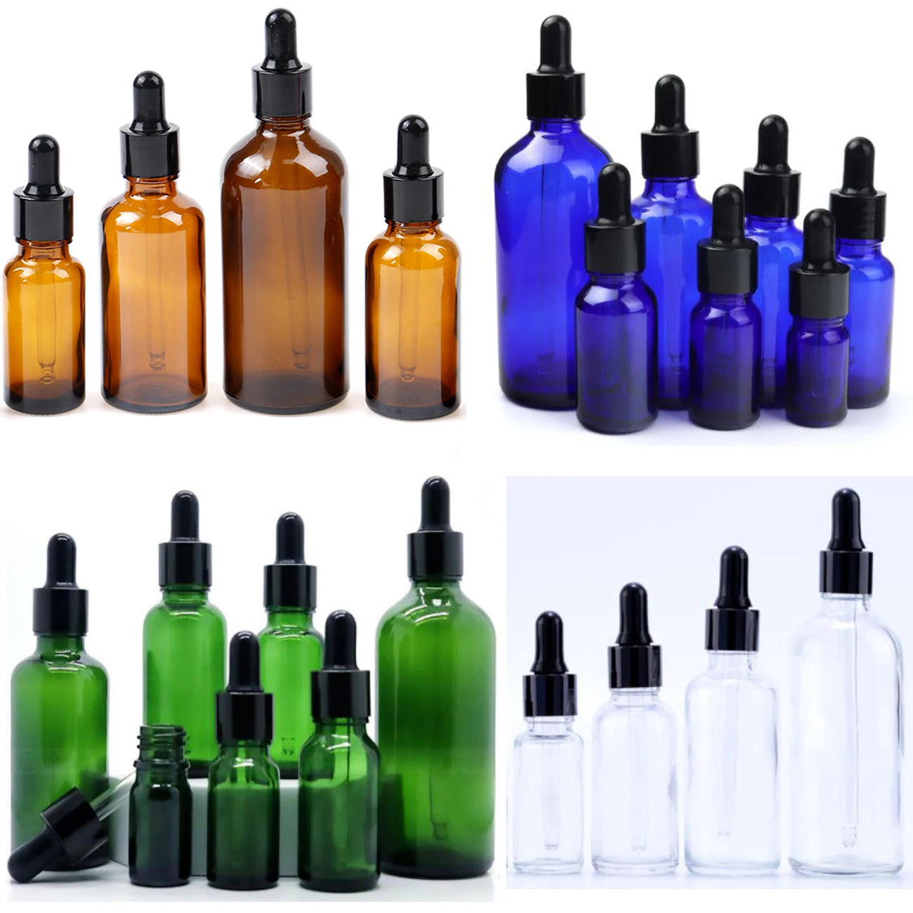 Cases of 5, Glass Tincture Dropper Bottles, 10ml-100ml