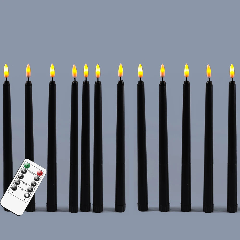 Flameless Black LED Taper Candles with Remote, Set of 6 or 12