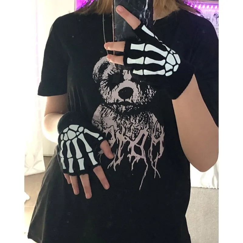 Glow in The Dark Skeleton Fingerless Gloves