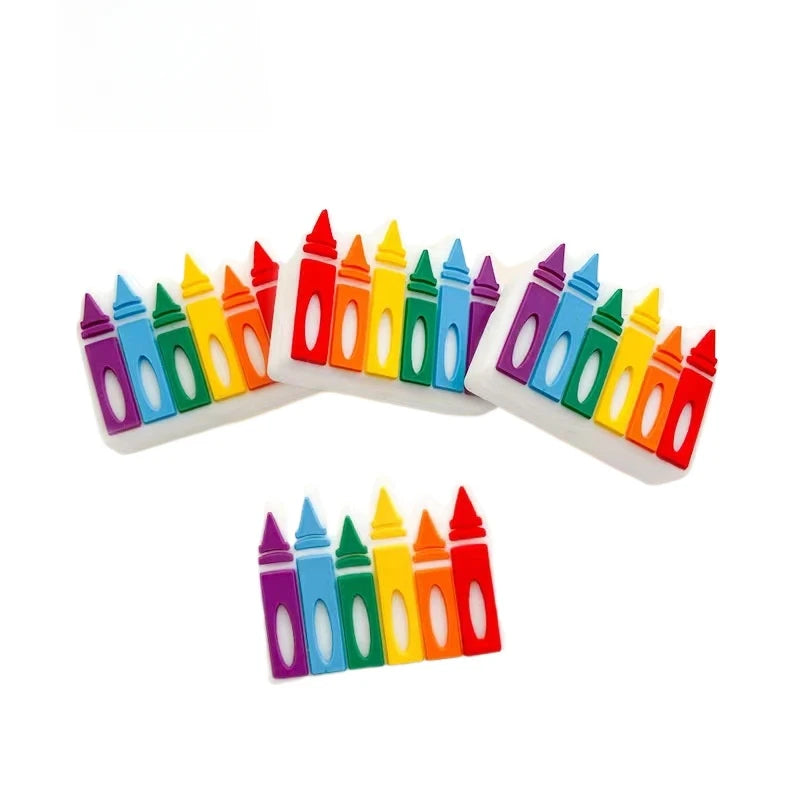 Pack of 10 Crayon Chew Pendants, Food Grade Silicone