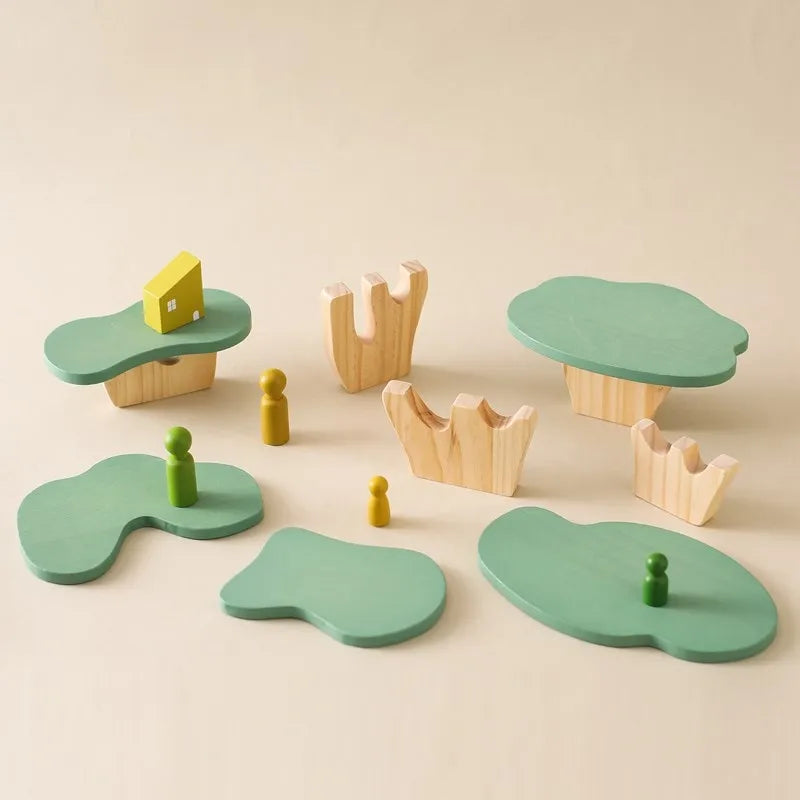 Montessori Wooden Tree Block Playsets