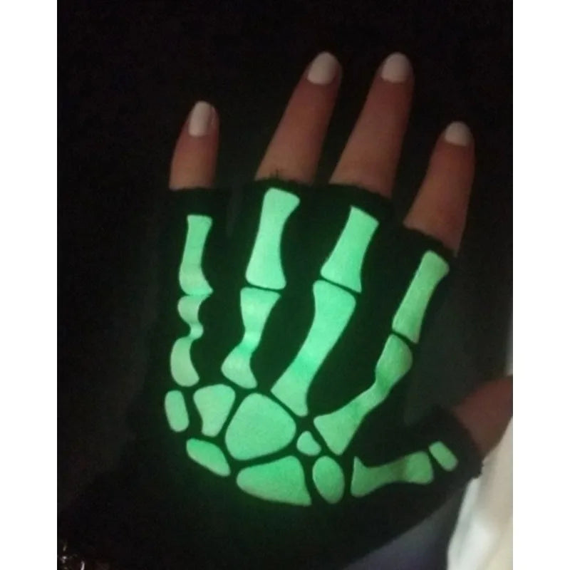 Glow in The Dark Skeleton Fingerless Gloves